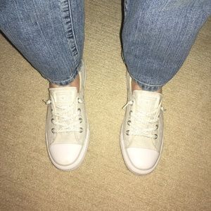 Silver converse slip ons